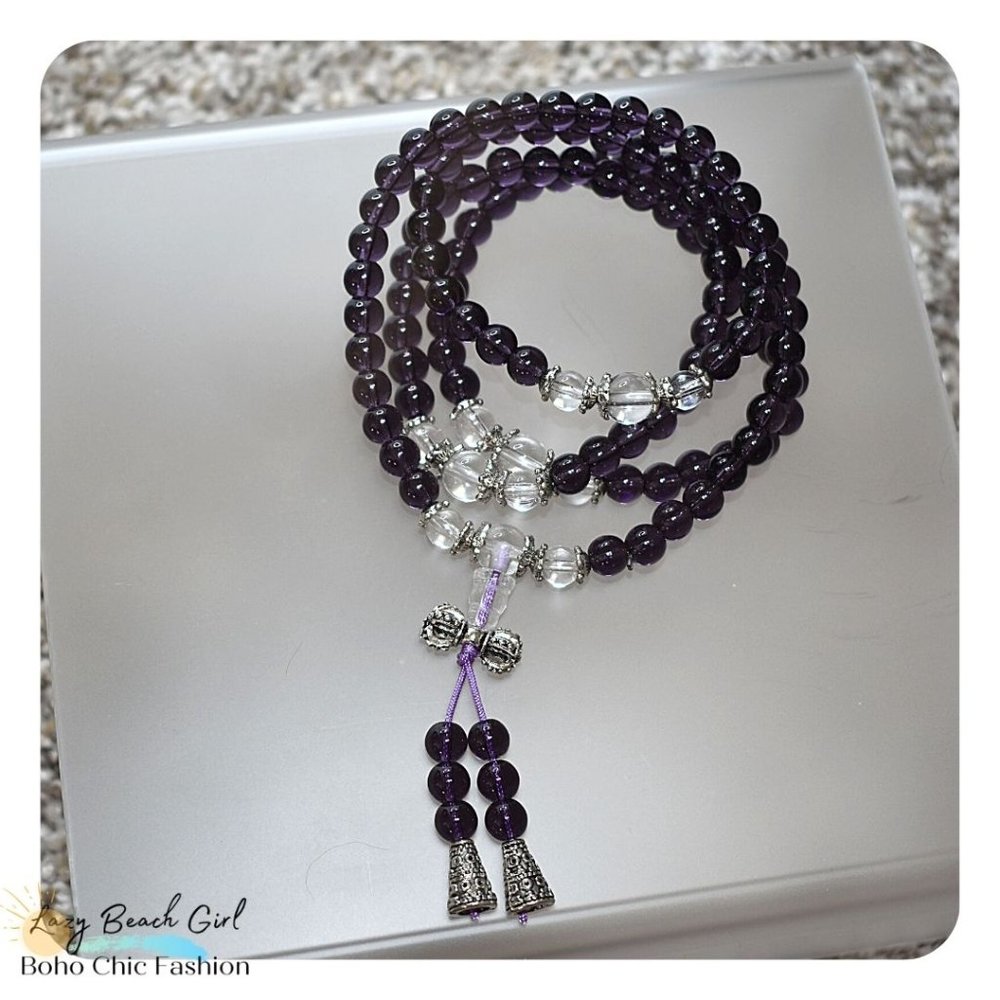 Gorgeous Wrap Mala Purple Beaded Crystal Bracelet